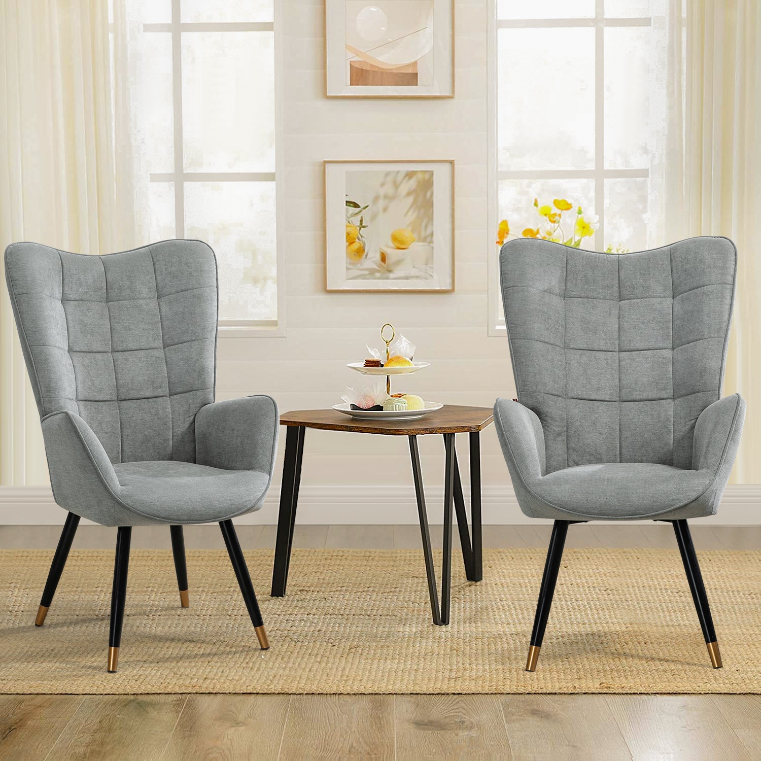 Fauteuil scandinave avec accoudoirs en tissu gris à surpiqûres - FUNKEL