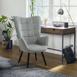 Fauteuil scandinave avec accoudoirs en tissu gris à surpiqûres - FUNKEL