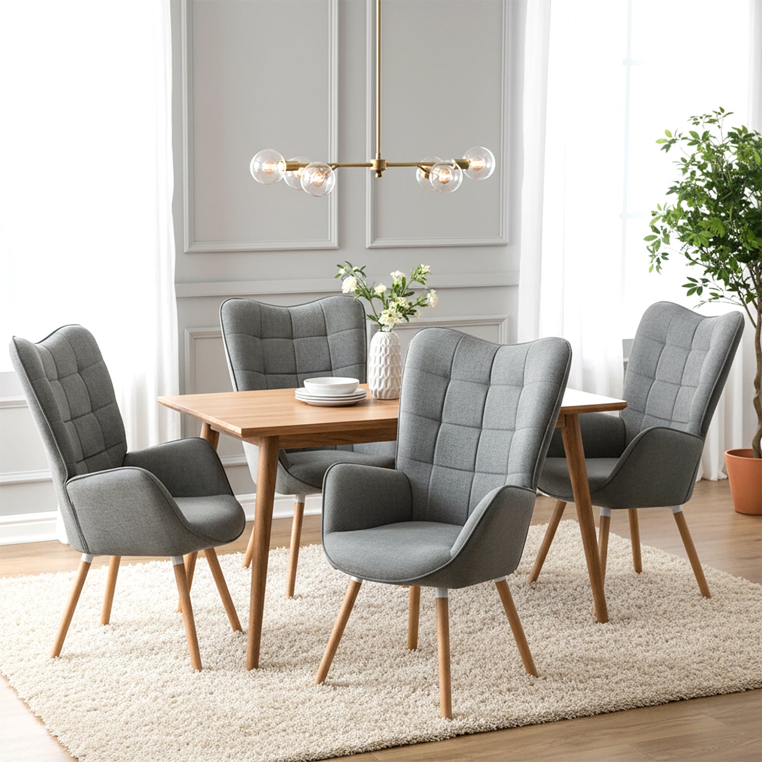 Fauteuil scandinave avec accoudoirs en tissu gris à surpiqûres - FUNKEL