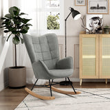 Fauteuil à bascule allaitement scandinave avec accoudoirs en tissu gris à surpiqûres - FUNKEL