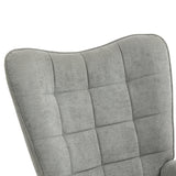 Fauteuil à bascule allaitement scandinave avec accoudoirs en tissu gris à surpiqûres - FUNKEL