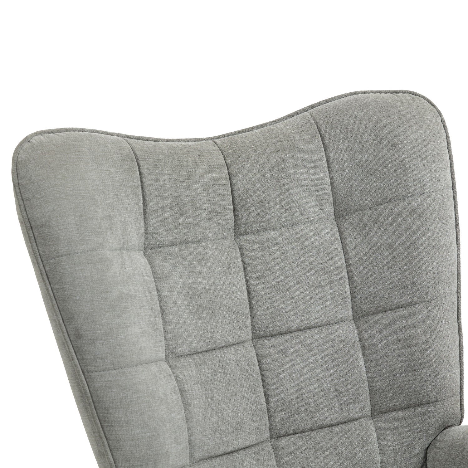 Fauteuil à bascule allaitement scandinave avec accoudoirs en tissu gris à surpiqûres - FUNKEL