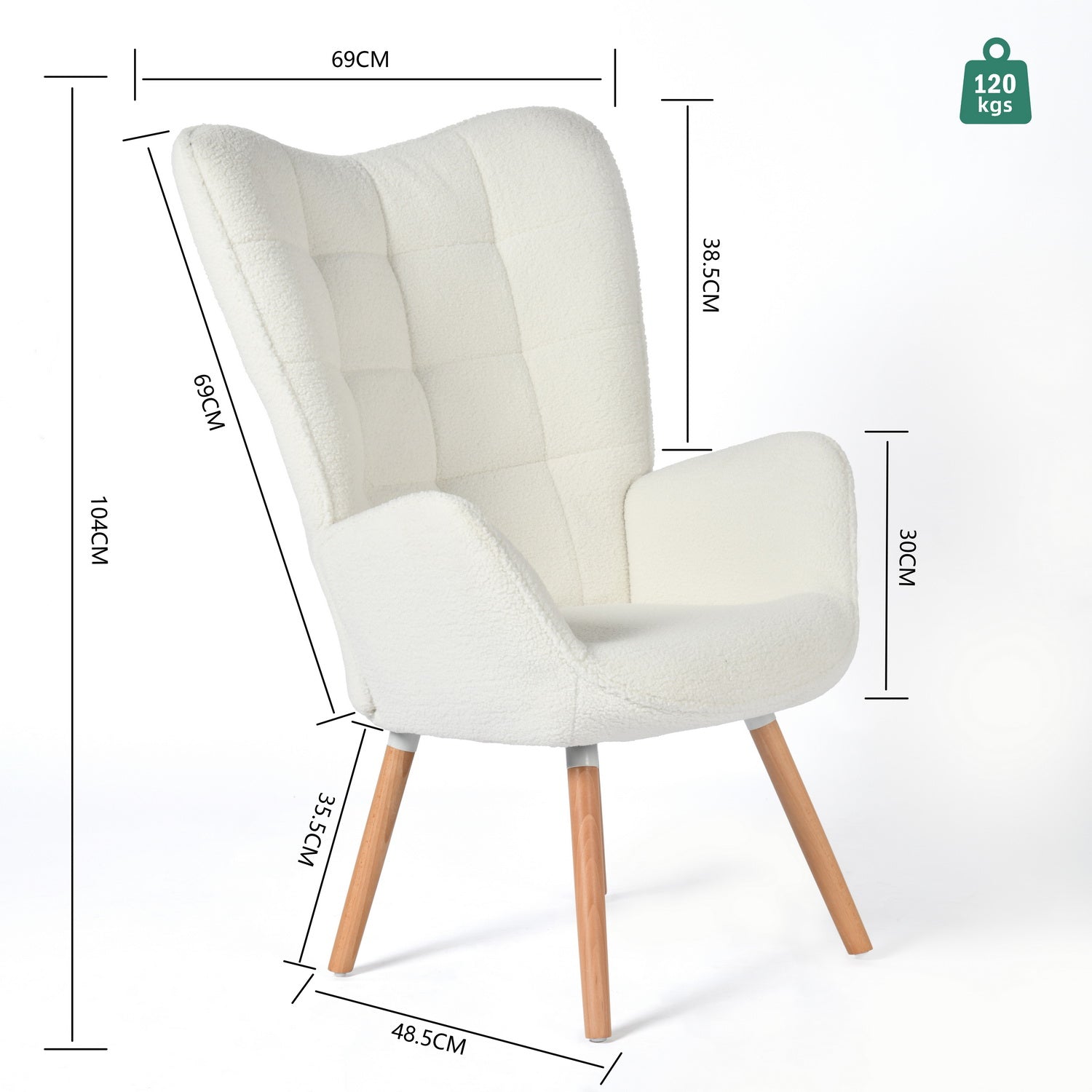 Fauteuil scandinave avec accoudoirs en tissu mouton bouclette beige à surpiqûres - FUNKEL
