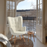 Fauteuil scandinave avec accoudoirs en tissu mouton bouclette beige à surpiqûres - FUNKEL