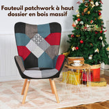 Fauteuil scandinave avec accoudoirs en tissu patchwork à surpiqûres - FUNKEL