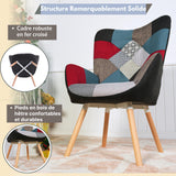 Fauteuil scandinave avec accoudoirs en tissu patchwork à surpiqûres - FUNKEL