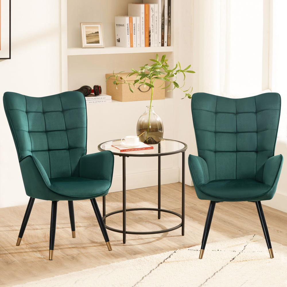 Scandinavian armchair with green velvet armrests with stitching - Funkel