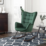 Fauteuil à bascule allaitement scandinave avec accoudoirs en velours vert foncé à surpiqûres - FUNKEL
