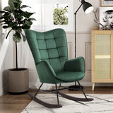 Fauteuil à bascule allaitement scandinave avec accoudoirs en velours vert foncé à surpiqûres - FUNKEL