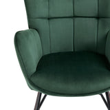 Fauteuil à bascule allaitement scandinave avec accoudoirs en velours vert foncé à surpiqûres - FUNKEL
