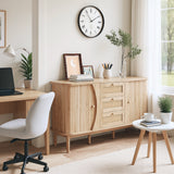 Wooden buffet with sliding canary doors, 3 adjustable drawers and shelves, rounded tray
