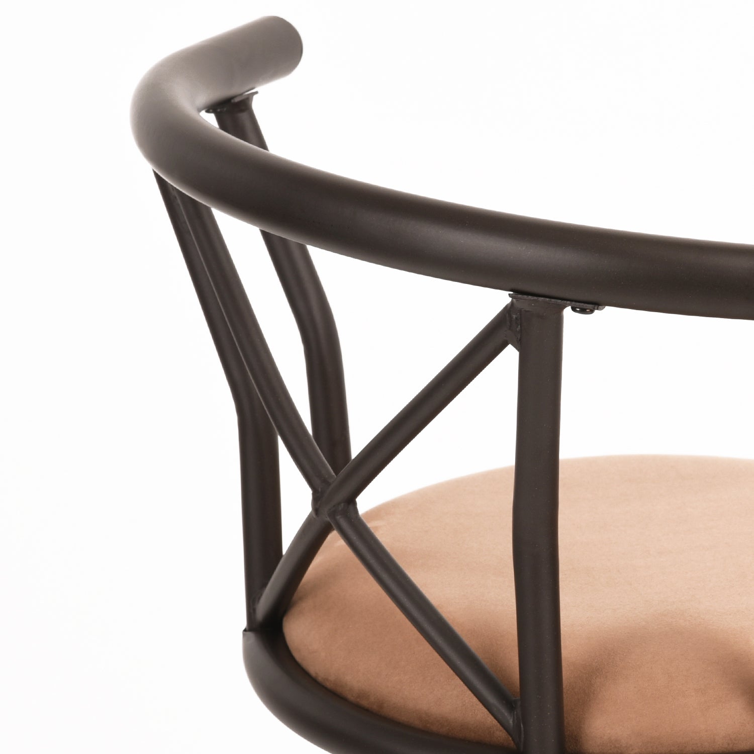 Set mit 6 drehbaren Industrie-Barhockern mit brauner Stoffrückseite – HAILEY 24