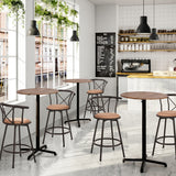 Set mit 4 drehbaren Industrie-Barhockern mit brauner Stoffrückseite – HAILEY 24