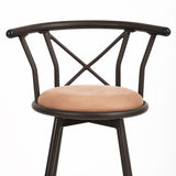 Set mit 6 drehbaren Industrie-Barhockern mit brauner Stoffrückseite – HAILEY 24