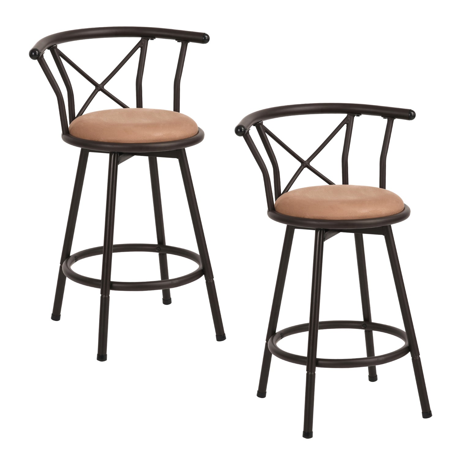 Set von 2 drehenden Industriestangenhocker mit brauner Stoffdatei - Hailey 24