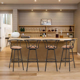 Set von 6 schwenkbaren Industriestangenhockern mit brauner Stoffrückländer - Hailey 29