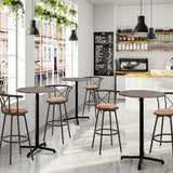 Set von 4 drehenden Industriestangenhocker mit brauner Stoffdatei - Hailey 29