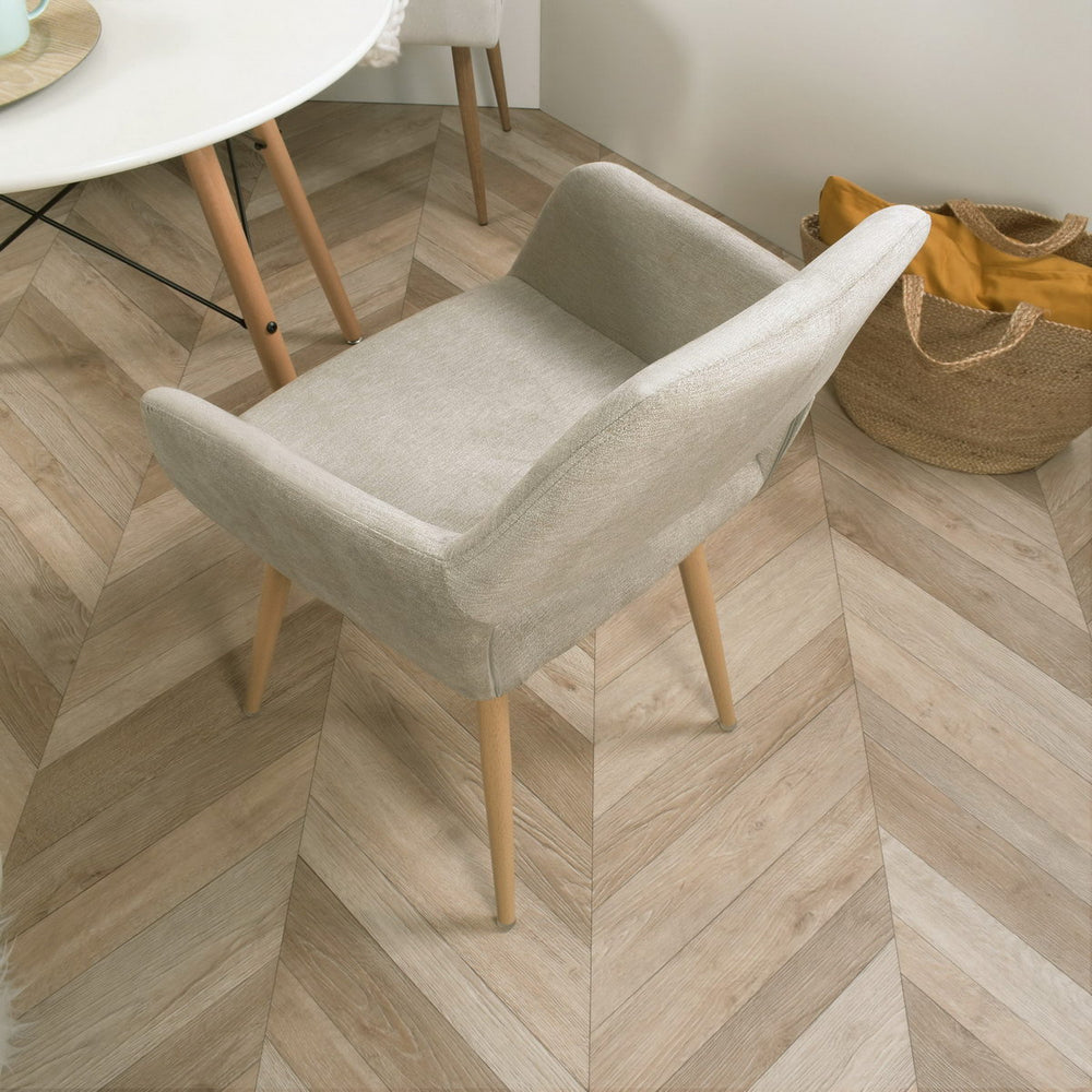 Lot de 4 fauteuils de salle à manger scandinaves avec accoudoirs en tissu beige - CROMWELL