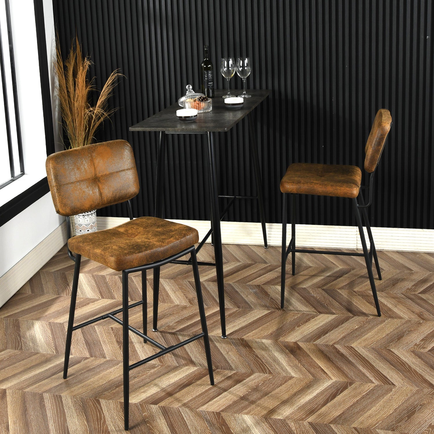 Set mit 2 industriellen Barhockern mit Wildlederrücken – INDEPENDENCE BAR