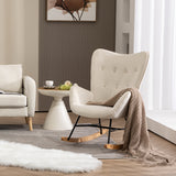 Fauteuil à bascule allaitement scandinave confortable en velours beige capitonné - EPPING