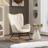 Fauteuil à bascule allaitement scandinave confortable en velours beige capitonné - EPPING
