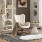 Fauteuil à bascule allaitement scandinave confortable en velours beige capitonné - EPPING