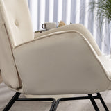 Comoda sedia a dondolo scandinava per allattamento in velluto beige imbottito - EPPING BEIGE