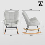 Fauteuil à bascule allaitement scandinave avec accoudoirs en chenille gris cendré à surpiqûres - KANAS