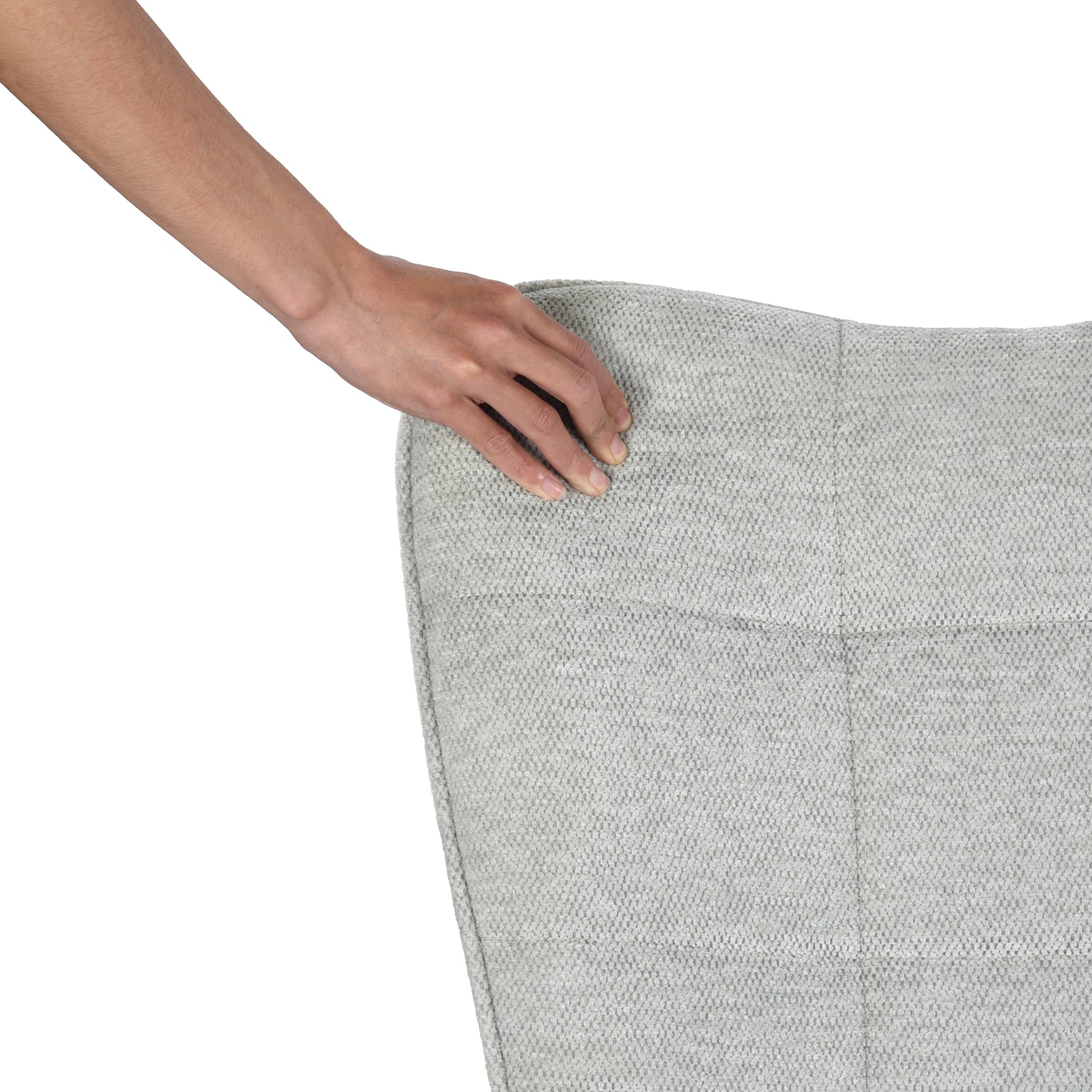 Fauteuil à bascule allaitement scandinave avec accoudoirs en chenille gris cendré à surpiqûres - KANAS