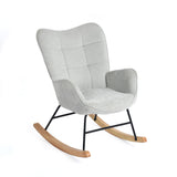 Fauteuil à bascule allaitement scandinave avec accoudoirs en chenille gris cendré à surpiqûres - KANAS