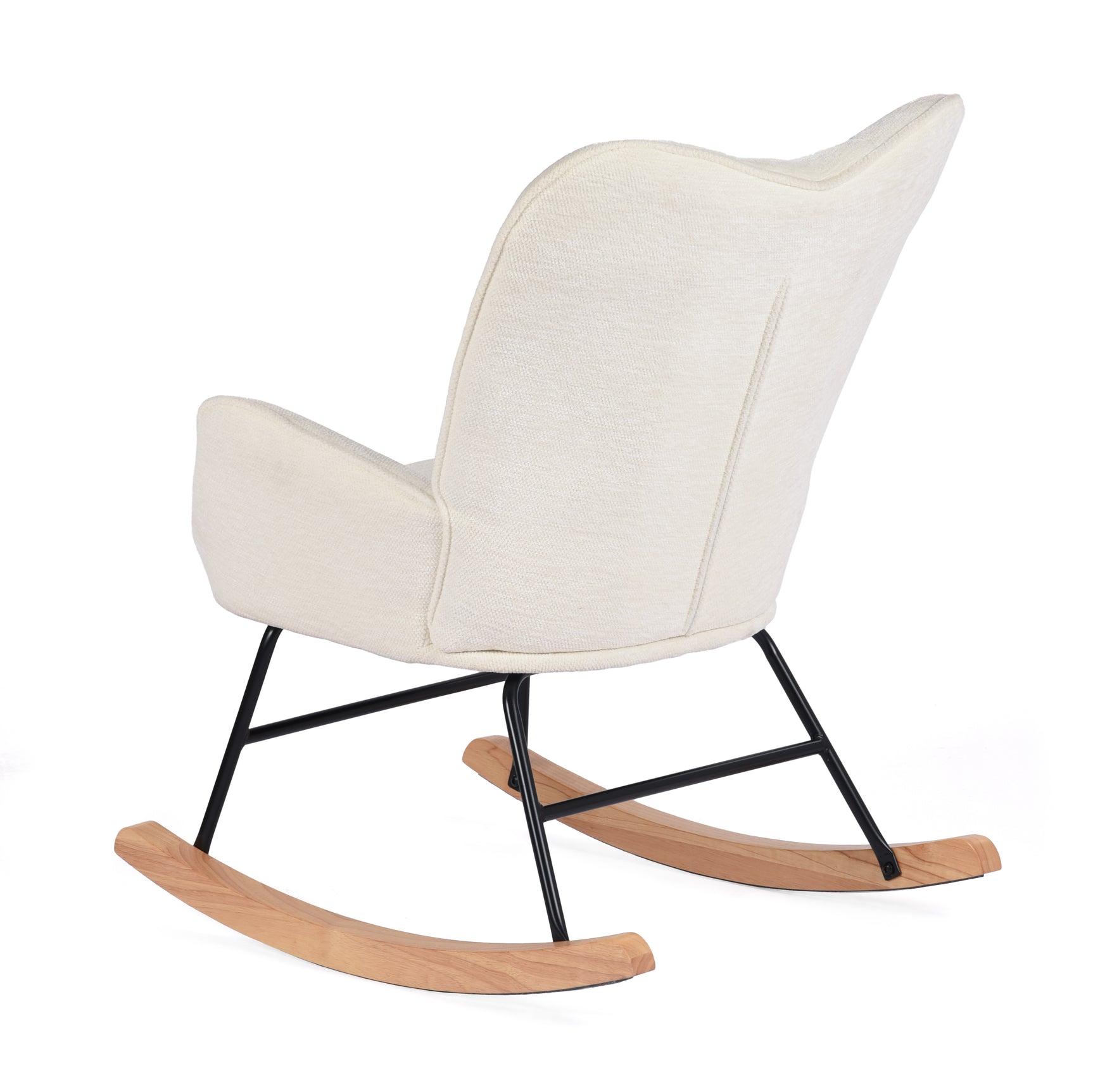 Fauteuil à bascule allaitement scandinave avec accoudoirs en chenille blanche à surpiqûres - KANAS