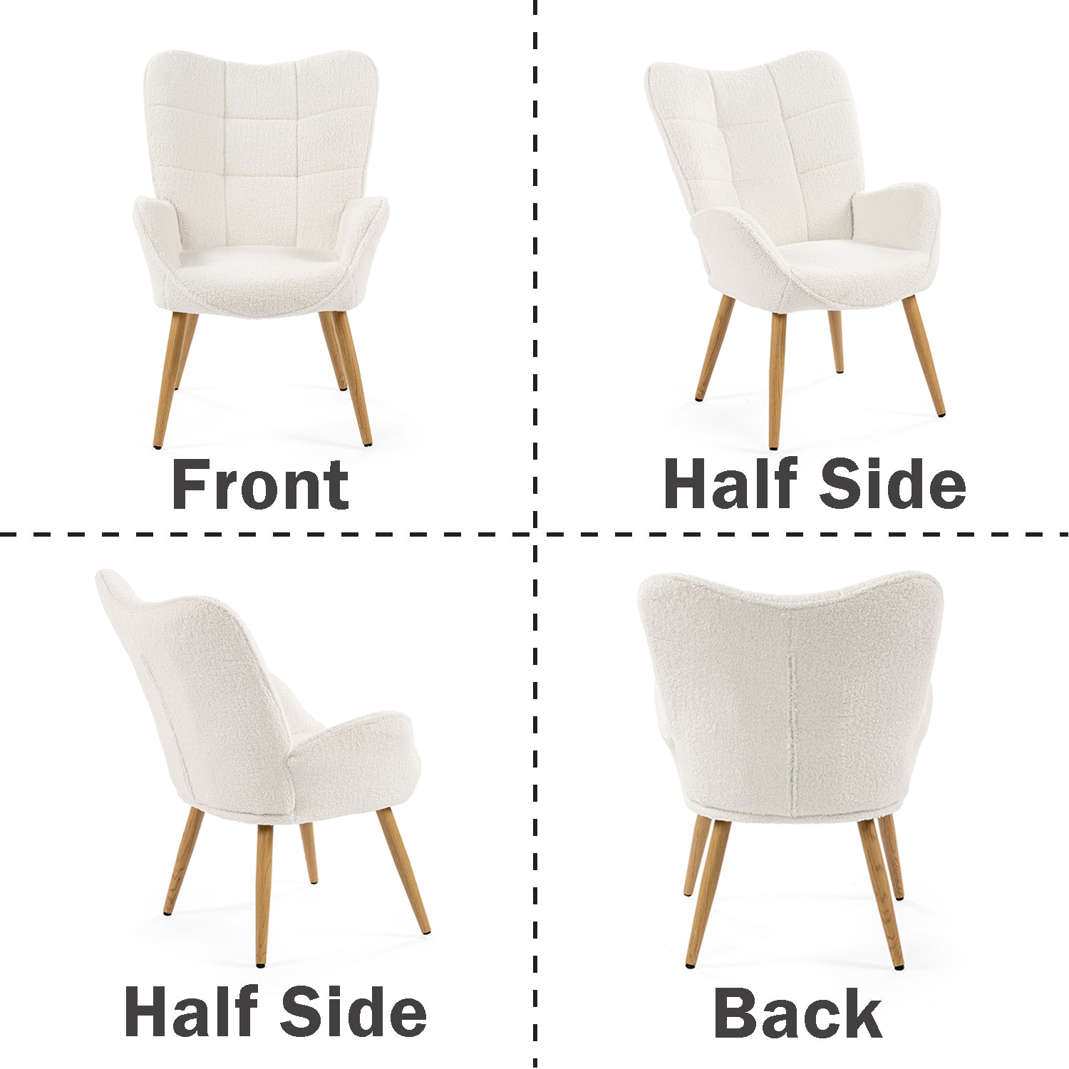 Fauteuil scandinave avec accoudoirs en tissu mouton bouclette beige à surpiqûres - KANAS