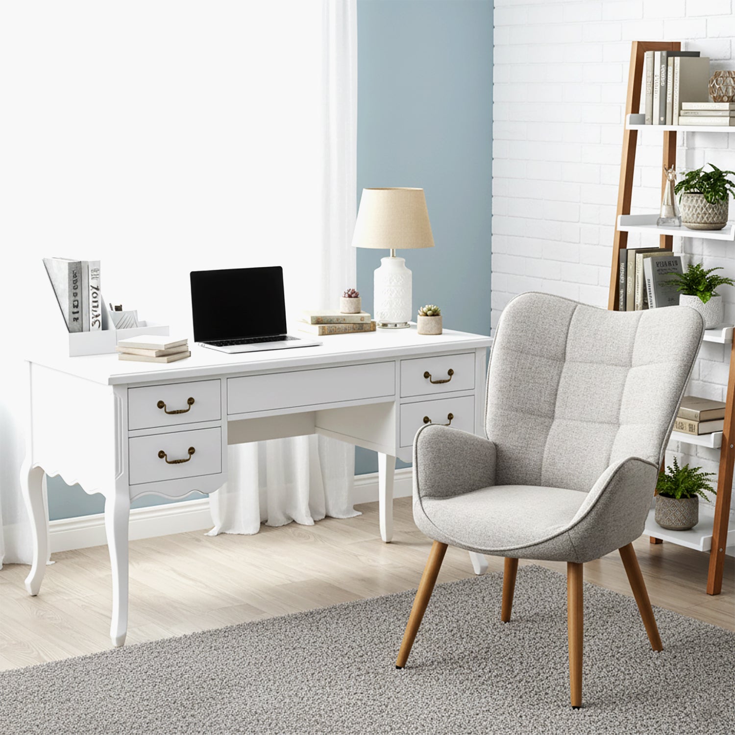 Scandinavian armchair with armrests in gray fabric with stitching - KANAS