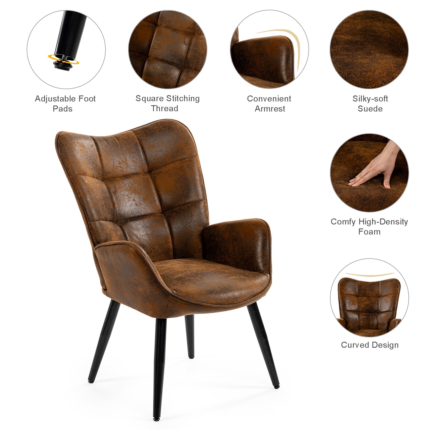 Scandinavian armchair with stitched suede armrests - KANAS