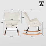 Fauteuil à bascule allaitement scandinave avec accoudoirs en chenille blanche à surpiqûres - KANAS