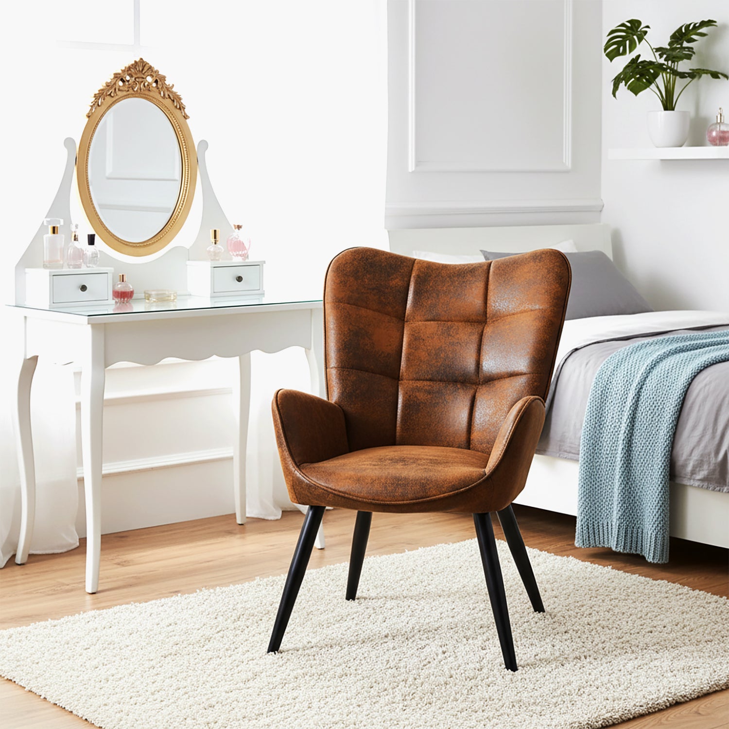 Scandinavian armchair with stitched suede armrests - KANAS