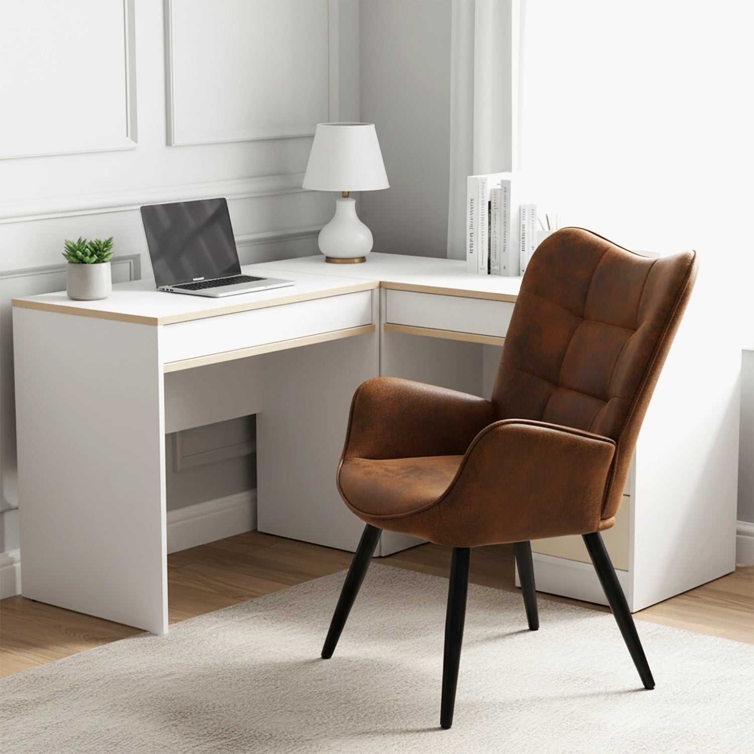 Scandinavian armchair with stitched suede armrests - KANAS