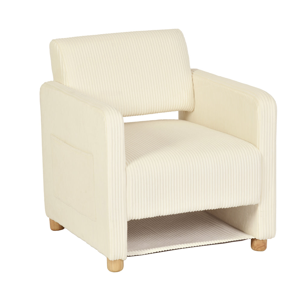 Fauteuil de détente 1 place canapé pour salon, fauteuil avec emballage en velours côtelé beige - KARIA