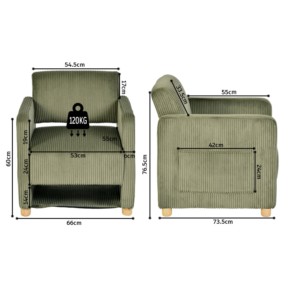 Loungesessel mit Armlehnen aus beigem Cord – DOMCO