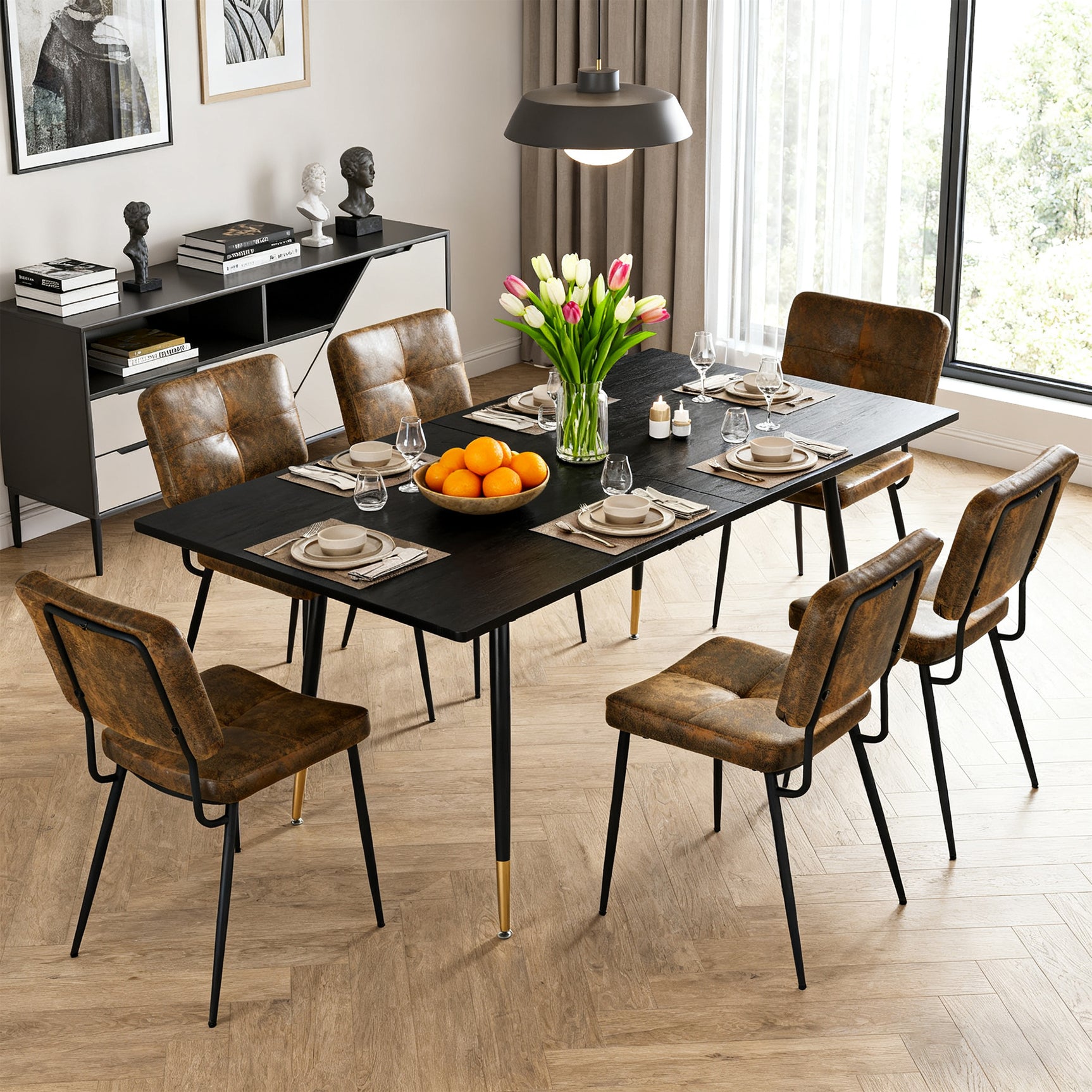 Set mit 6 industriellen Esszimmerstühlen aus Wildleder – KAROMI