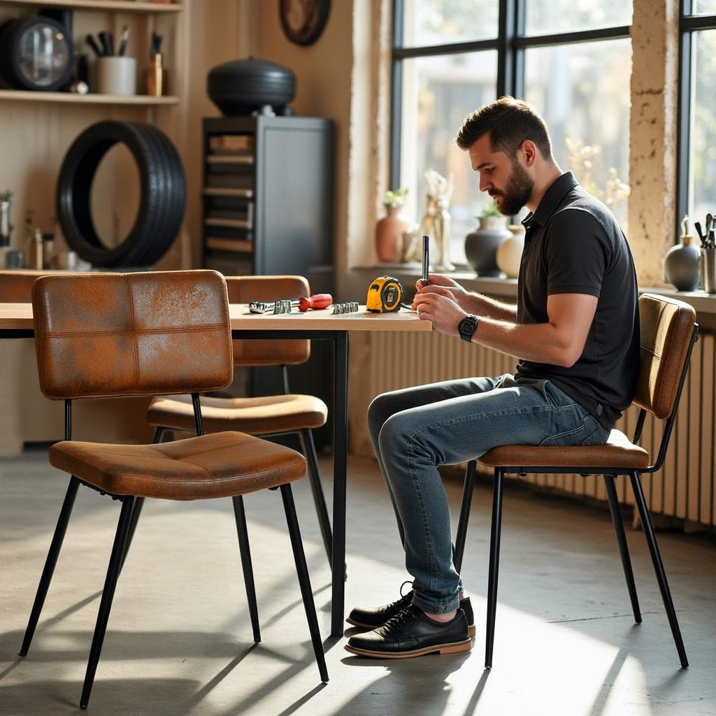 Set mit 4 industriellen Esszimmerstühlen aus Wildleder – POMONA