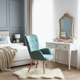 Fauteuil scandinave avec accoudoirs en tissu vert d'eau capitonné - KAS