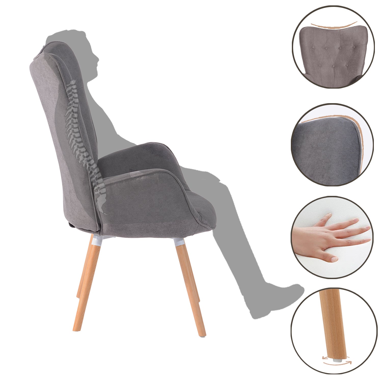 Scandinavian armchair with armrests in dark gray fabric - Kas