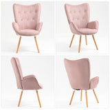 Fauteuil scandinave avec accoudoirs en tissu rose capitonné - KAS