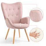 Fauteuil scandinave avec accoudoirs en tissu rose capitonné - KAS