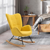 Fauteuil à bascule allaitement scandinave avec accoudoirs en tissu jaune à surpiqûres - KELAN