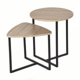Lot de 2 tables basses gigognes style industriel en métal noir et bois imitation chêne – LAYA