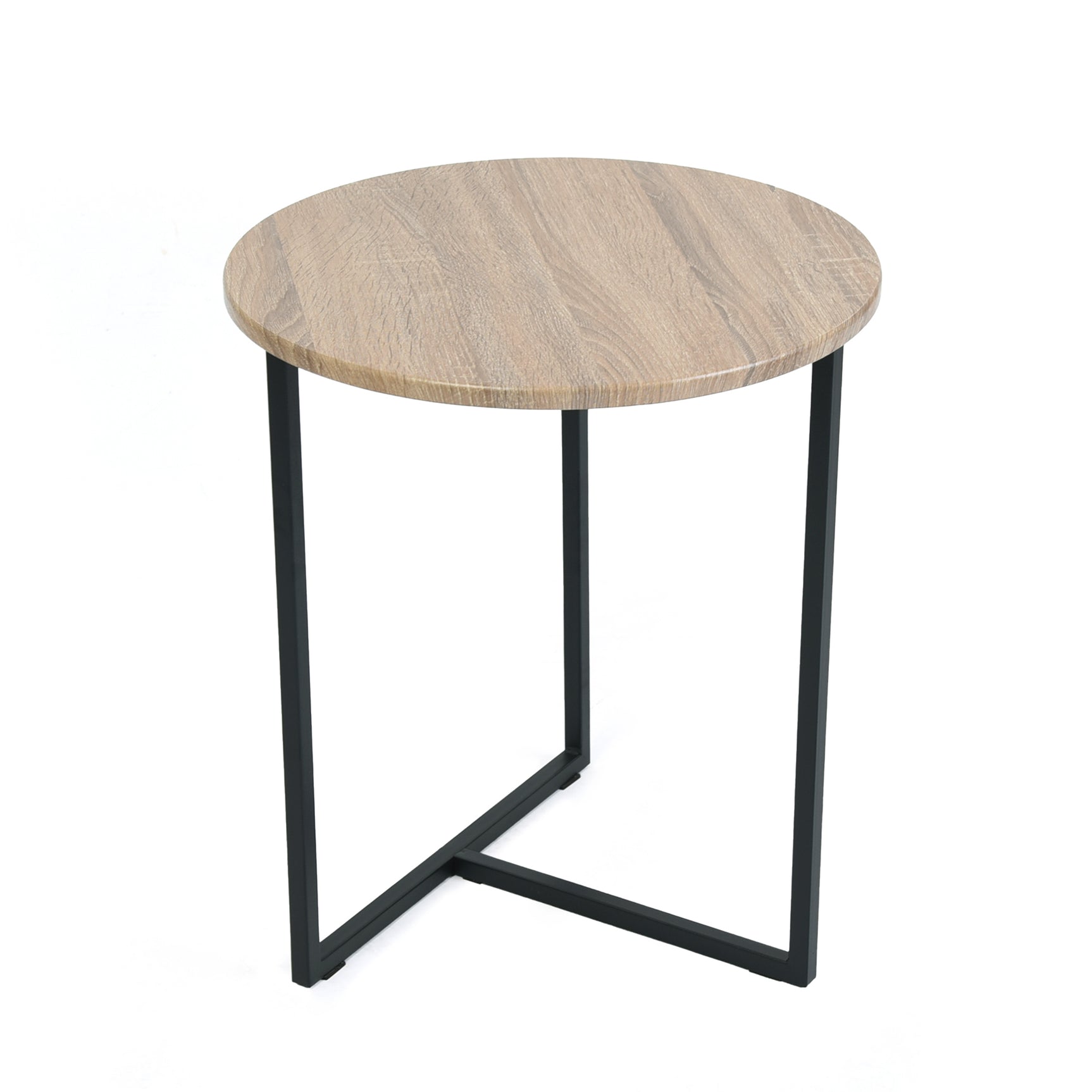 Lot de 2 tables basses gigognes style industriel en métal noir et bois imitation chêne – LAYA