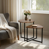 Lot de 2 tables basses gigognes style vintage et industriel en métal noir et bois imitation bois ââ‚?LAYA VINTAGE