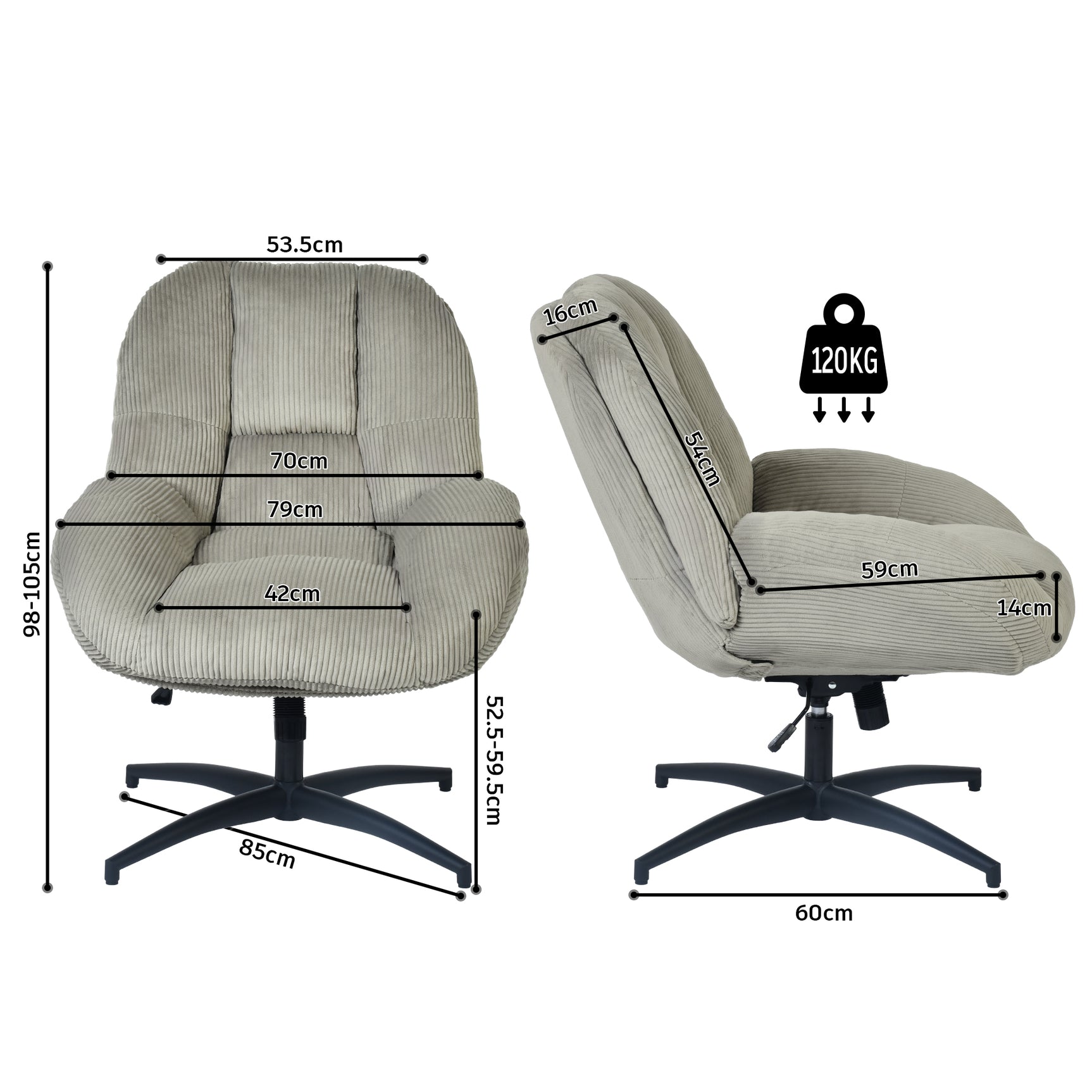 Adjustable Ergonomic Office Armchair Pivoting with fabric armrests white loop - Thomasina